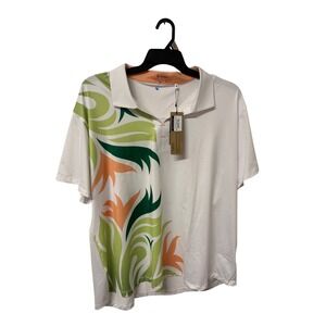 Nancy Lopez Men's Golf Trinity Polo Shirt White Green Orange DeLux Dri Size 3X